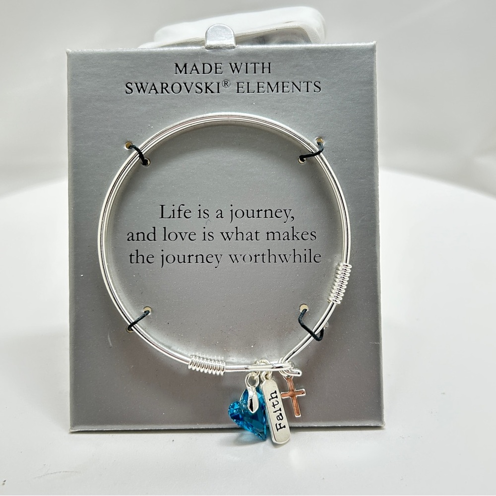Elements, Swarovski Crystal Silver Bangle Faith, Cross Charm Bracelet, NOC